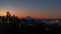 Breathtaking panoramic sunset view of the Seattle skyline and Mount Rainier, WA, USA Royalty Free Stock Photo