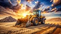 Massive Sandpit Excavation Panoramic View of HeavyDuty Wheel Loader Bulldozer and Landscape Equipment Royalty Free Stock Photo