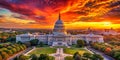 A breathtaking panoramic view of the US Capitol Building at sunset in Washington DC showcasing the iconic structure Royalty Free Stock Photo