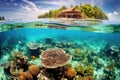 breathtaking panoramic view of a vibrant coral reef teeming with colorful marine life, with coral formations, tropical fish Royalty Free Stock Photo