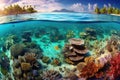 breathtaking panoramic view of a vibrant coral reef teeming with colorful marine life, with coral formations, tropical fish Royalty Free Stock Photo