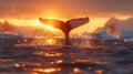 Majestic Sunset: Captivating Whale Tail in Icy Waters