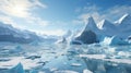 Stunning 3d Scene: Icey Lake Surrounded By Mountains And Icebergs