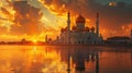 Moscow mosque under sunny sunset