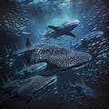 Majestic Deep Sea Group of Whale Sharks