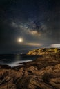 Breathtaking scenery of the Milky Way Galaxy in the scenic night sky over the seascape