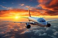 Breathtaking Scenic Sunset with Awe-Inspiring Plane Soaring Through the Vibrantly Colored Sky