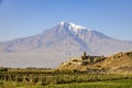 Breathtaking shot of the Khor Virap in front of Mount Ararat, Armenia
