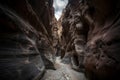 A breathtaking shot of the Siq, a narrow canyon leading to Petra\'s main entrance.