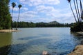 A breathtaking shot of the waters and the lush green trees at Lake Evans at Fairmount Park in Riverside California