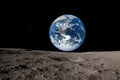 Moon Surface Earth View â Stunning Lunar Landscape with Planet Earth in Deep Space Perspective Royalty Free Stock Photo
