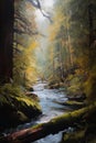 Breathtaking Sunny Woodland Creek Spring Stream Running Forest Mossy Rocks Redwoods Strong Stands Easel