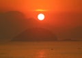 Breathtaking sunrise over the Atlantic ocean view from Copacabana beach of Rio de Janeiro, Brazil Royalty Free Stock Photo