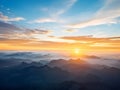 Breathtaking sunrise over misty mountain range