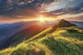 Breathtaking Sunrise Over Scenic Mountain Landscape with Lush Greenery