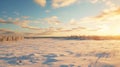 Breathtaking Sunrise sunset Over Snowy Field In Rural Finland Royalty Free Stock Photo