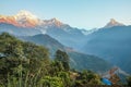 Panoramic view of mountain range, Ghandruk village, Nepal. Royalty Free Stock Photo