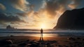 Breathtaking Sunset Beach Portrait With Sci-fi Landscape Silhouette