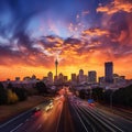 Breathtaking Sunset over Johannesburg Skyline with Iconic Landmarks and Diverse Travelers
