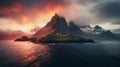 Breathtaking Sunset Over Mountain Island A Realistic 8k Seascape Royalty Free Stock Photo