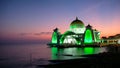 Breathtaking sunset at Straits Mosque of Malacca, Malaysia. Royalty Free Stock Photo