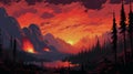 Breathtaking Tonalist Panorama: A Man Amidst Burning Red Mountains