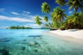 A breathtaking tropical paradise featuring a stunning beach lined with swaying palm trees and crystal-clear waters, A tropical Royalty Free Stock Photo