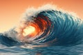 Breathtaking and vibrant ocean wave majestically crashing down at the enchanting time of sunset