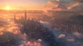 A breathtaking view from above shows the grandeur of the citys skyline with towering skysers reaching for the clouds and Royalty Free Stock Photo