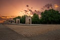 Breathtaking view of the ancient Temple of Debod in Madrid, Spain during a sunset. Royalty Free Stock Photo