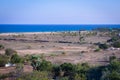 Breathtaking view of barren land in Mahabalipuram village and the bay of bengal coastline, Tamil Nadu, India. Aerial view of Royalty Free Stock Photo