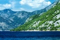 Breathtaking view of  the Boko Kotor Bay of the Rocky Mountains Dinaric Alps  and the Adriatic Sea of Montenegro, soft focus Royalty Free Stock Photo