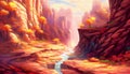 A breathtaking view of a canyon or gorge with towering cliffs on both sides and a river running through the bottom