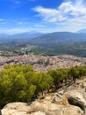 breathtaking view of the city, Jaen Cathedral and olive plantation from Castillo de Santa Catalina, Jaen, Andalusia Royalty Free Stock Photo