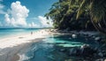 Breathtaking View of Clear Waters, Beautiful Sky, and Sunlit Beach Royalty Free Stock Photo