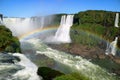 Breathtaking view of Devil`s Throat area of Iguazu Falls UNESCO World Heritage Site from Brazilian side with gorgeous rainbow
