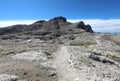 Breathtaking view of the European Alpine mountains with a moonscape-like scenery in summer