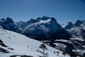 Breathtaking view of a fjord between the snow-covered mountains in Andalsnes, Norway Royalty Free Stock Photo