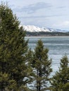 Green trees in front of lake and mountain at national park Royalty Free Stock Photo