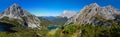 Breathtaking view from the hiking trail to alpine landscape with seebensee and zugspitze mountain