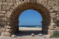 Breathtaking view of a historic Roman Aqueduct located in Caesarea, Israel