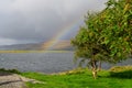 Breathtaking view of the Kyle of Lochalsh with a rainbow