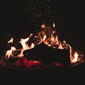 Breathtaking view of logs of wood burning in the flames of fire in the darkness Royalty Free Stock Photo