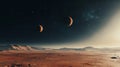 A breathtaking view from the Martian surface featuring Phobos and Deimos in the night sky Royalty Free Stock Photo