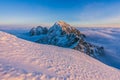 Breathtaking view of the mountains peaks covered in snow under at sunset in High Tatras Slovakia Royalty Free Stock Photo