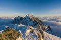 Breathtaking view of the mountains peaks covered in snow under at sunset in High Tatras Slovakia Royalty Free Stock Photo