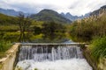 Breathtaking view of the mountains and waterfall in Drakensberg, South Africa, Royalty Free Stock Photo