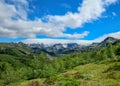 Stunning view on Myrdalsjokull glacier, hiking in Thorsmork, southern Iceland