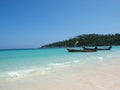 A beautiful panorama view with rocks, crystal clear water and white sandy beach in Thailand. Royalty Free Stock Photo