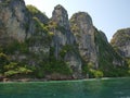 A beautiful panorama view with rocks, crystal clear water and white sandy beach in Thailand. Royalty Free Stock Photo